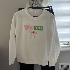 White And Black Wicked Two Piece Sweat Suit with Pink and Green Bow Accents